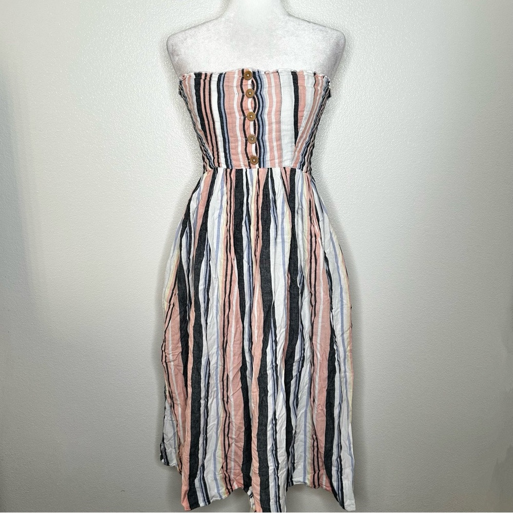 Free People Womens Lilah Striped Strapless Midi Dress With Pockets Size M